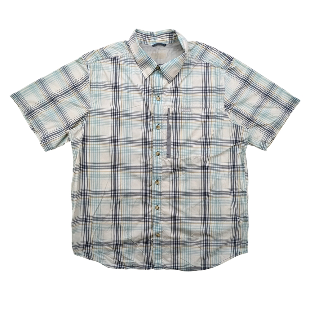Columbia Shirt Mens Large Plaid Short Sleeve Outdoor Hiking Fishing Nylon